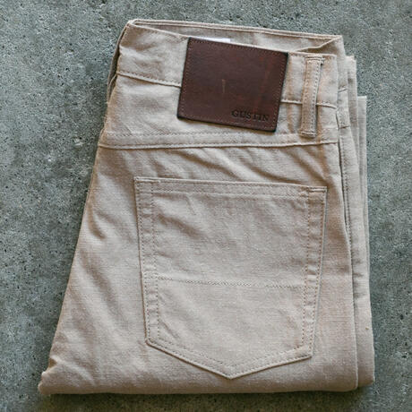 #122 Japan Brushed Linen Chambray 5 Pocket - Tan - Wholesale denim from Gustin, 