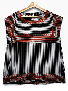 THML, Black & White, NWT, crew neck, striped, keyhole back, rust embroidery trim, Knit Top - Wholesale boutique from Here We Go Again, United States