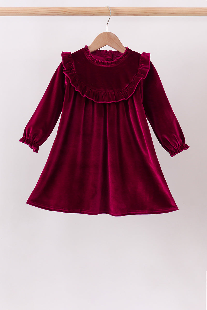 Burgundy velvet Ruffle Dress - Wholesale boho from Honeydew USA, United States
