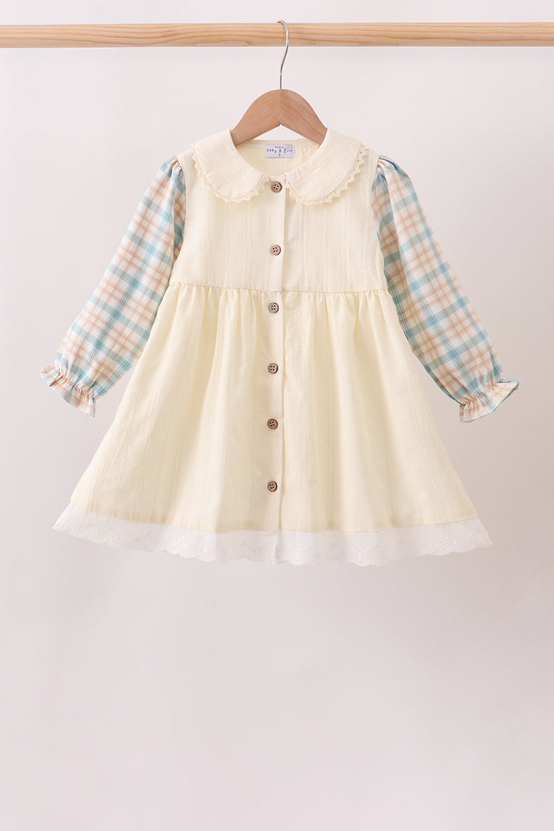 Cream plaid button dress - Wholesale boho from Honeydew USA, United States