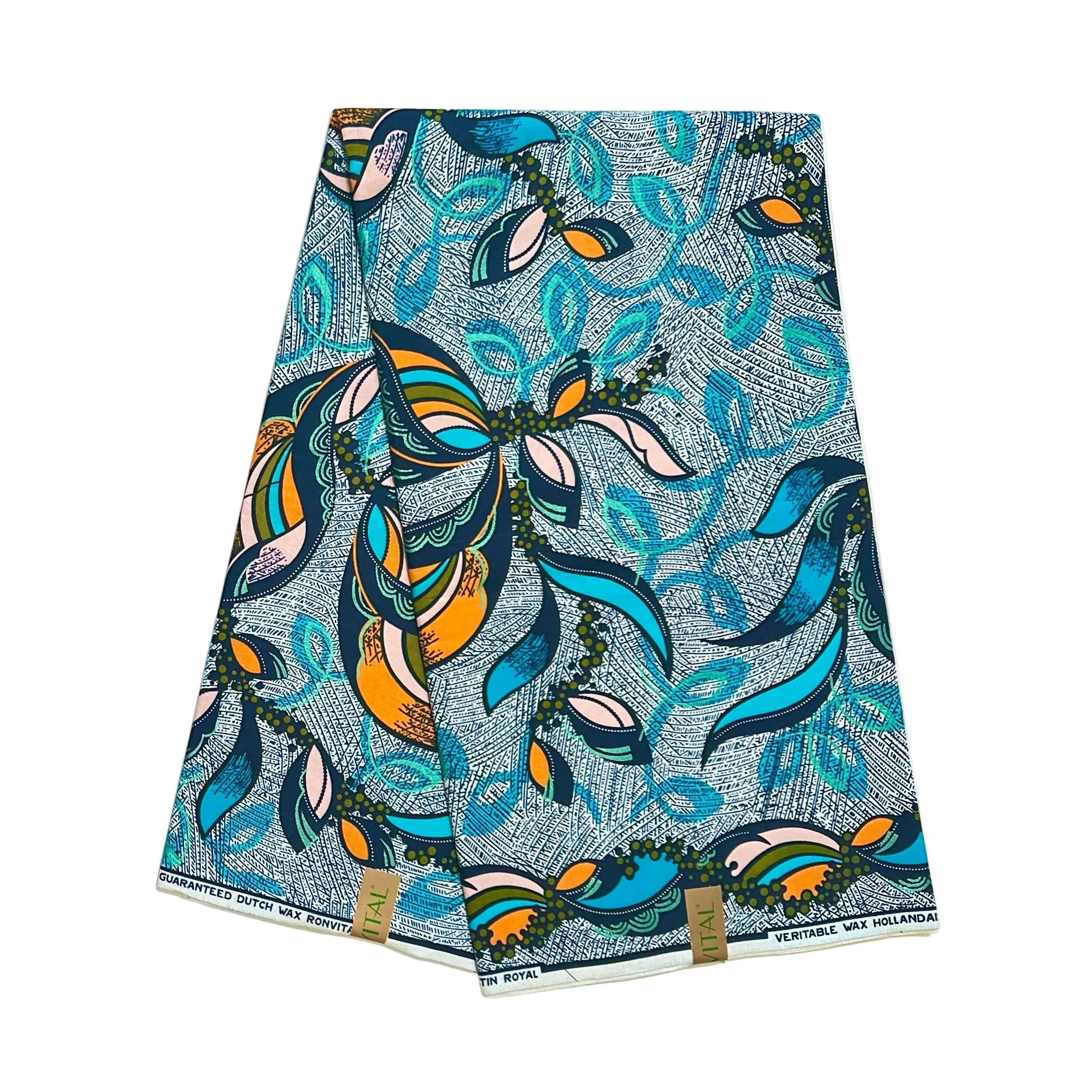 African Print Fabric/ Ankara - Blue, Orange, Light Pink, Shimmering Turquoise 'Everyday Grace', Yard or Wholesale - Wholesale boho from House Of Mami Wata, United States