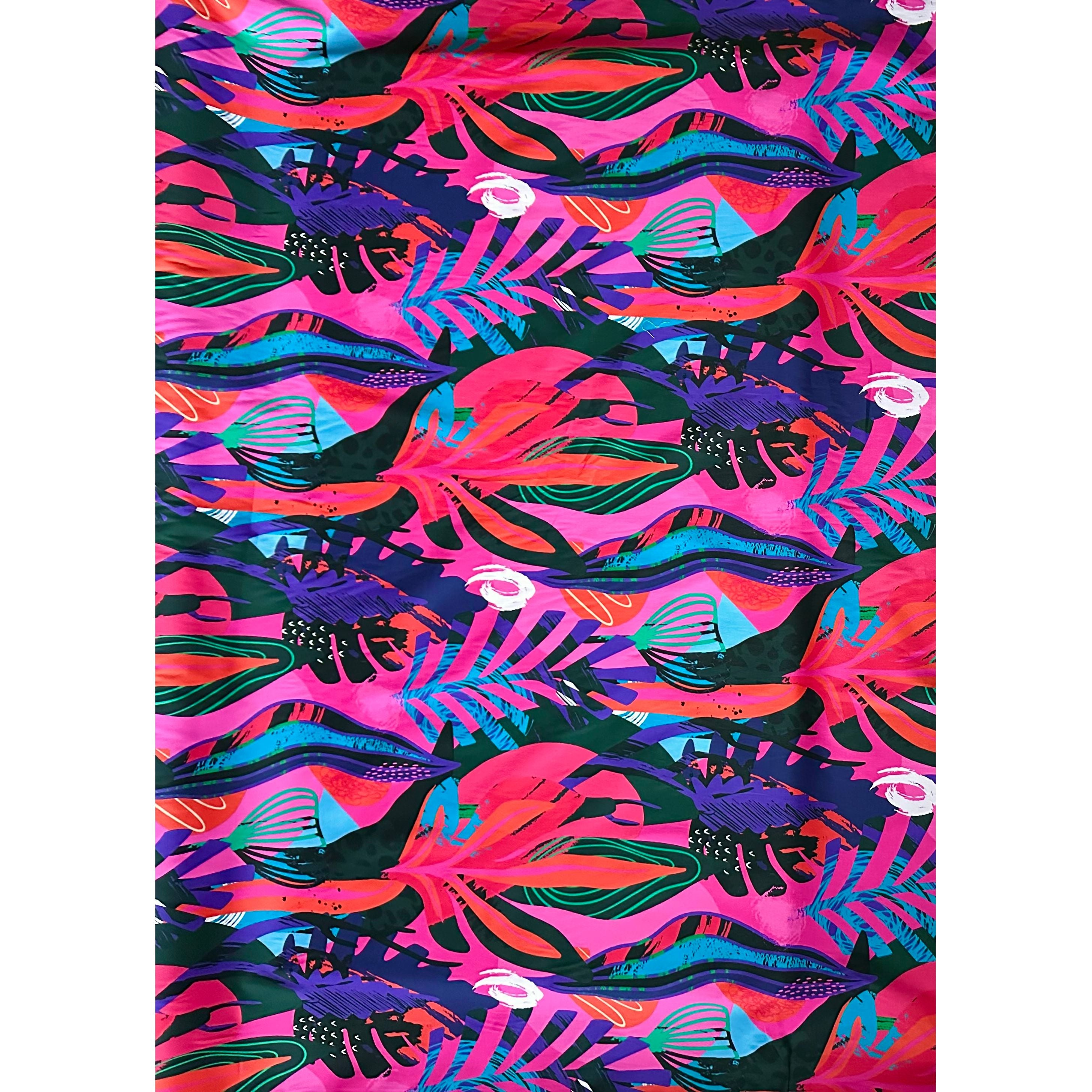 African Print, Stretch Cotton Satin Fabric- Shades of Pink, Purple, Red, Green, Blue, Black 'Kalahari Camo', Per Yard - Wholesale boho from House Of Mami Wata, United States