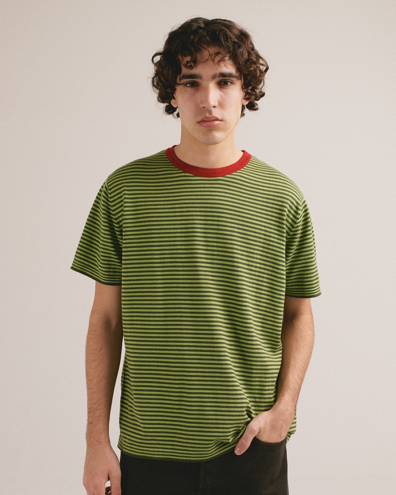 Camiseta de rayas punto - verde - Wholesale fashion from IAIOS, Spain