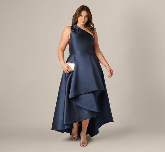 One-Shoulder Floor-Length Satin Occasion A-Line Adrianna Papell AP1E212227 - Wholesale designer from Immediate Apparel, United States