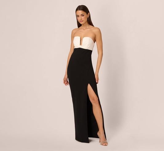 Strapless Curved Neck Floor-Length Crepe Formal Sheath/Column Adrianna Papell ADAE212444 - Wholesale designer from Immediate Apparel, United States