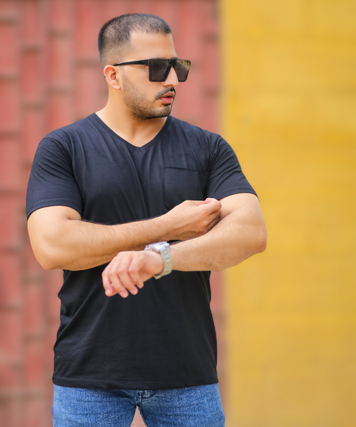 Interjacq Mens T-Shirt - Black - Regular Fit - IM23 - Wholesale boho from Interjacq, Pakistan