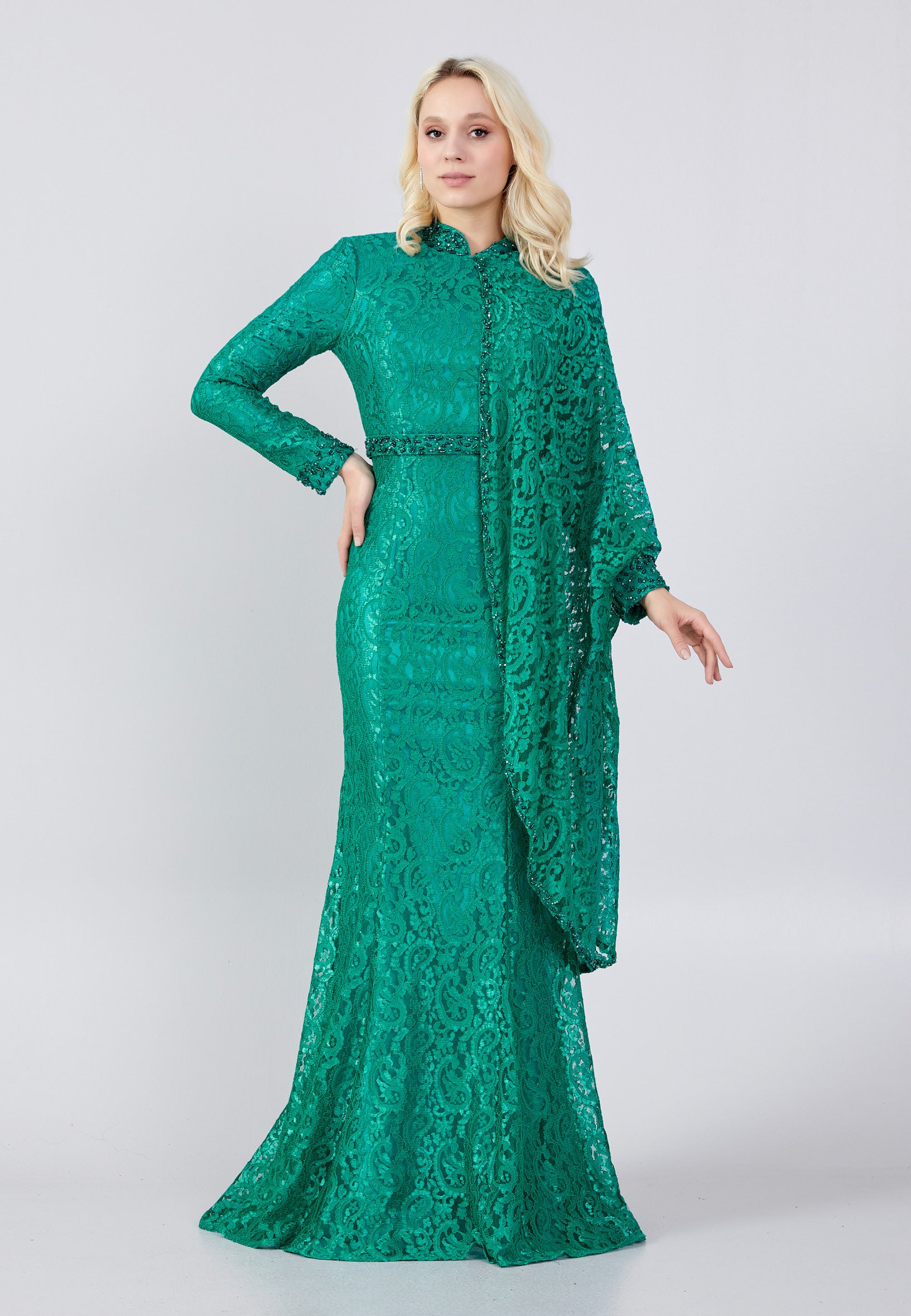 Long Sleeve Maxi Lace Mermaid Regular Evening Dress frc8020 - Wholesale accessories from Istanbul Fashion Center, Turkey