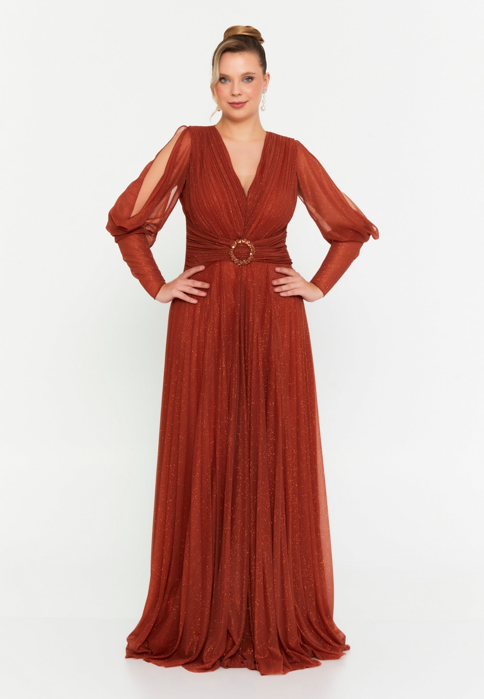 Long Sleeve Maxi Tulle Column Regular Wedding Guest Dress prl743 - Wholesale accessories from Istanbul Fashion Center, Turkey