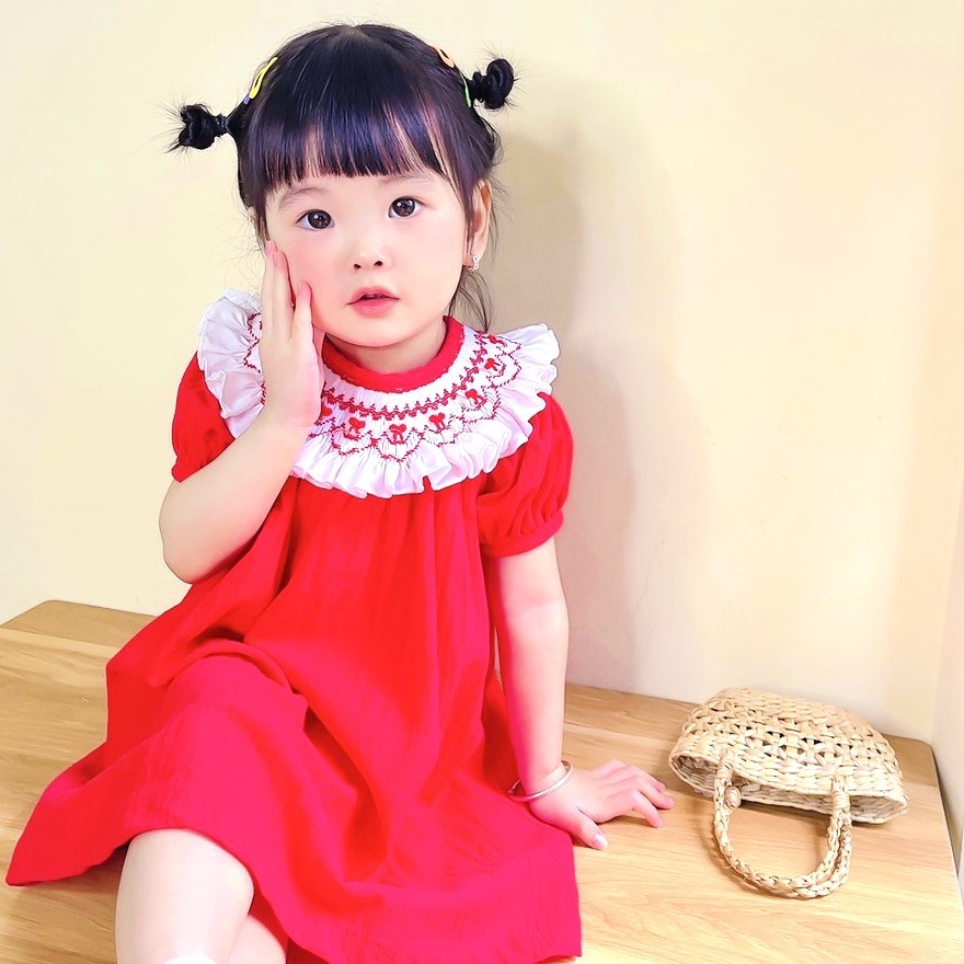 Christmas Smocked Dress For Girls - Wholesale boho from K-Embroidery, Vietnam