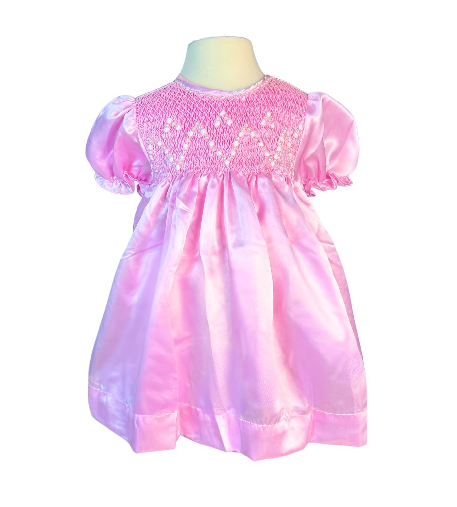 RTS05 - Pearl pink smocked bishop dress - Wholesale boho from K-Embroidery, Vietnam