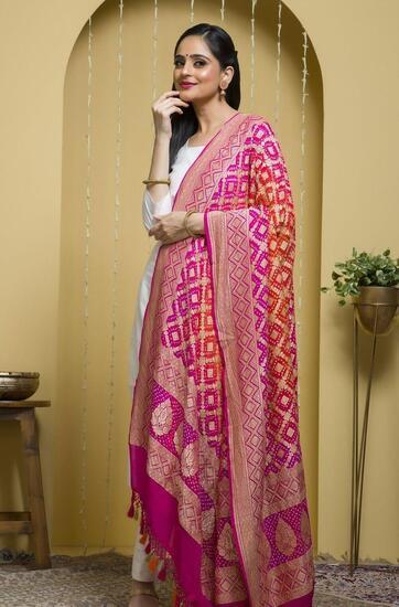 Dupion Silk Bandhani Saree - Wholesale boho from Kalasanskruti Retail Private Limited, India