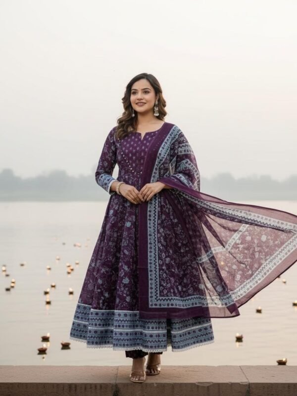 Noor Violet Cotton Suit Set - Wholesale boho from Keeyara, India