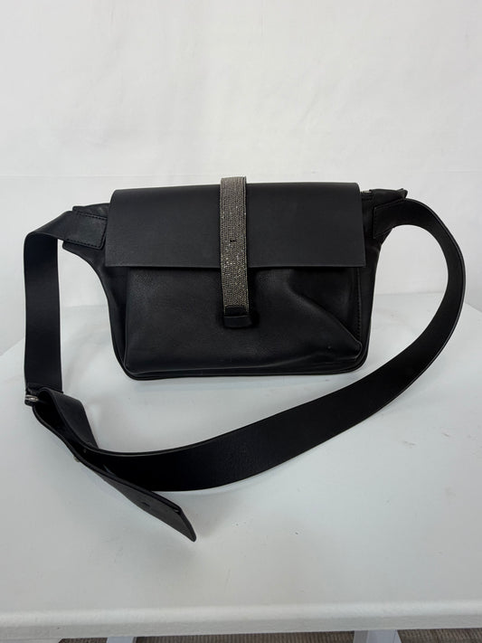 Brunello Cucinelli Leather Black Beaded Flap Over Belt/Shoulder Messenger Bag - Wholesale boutique from Kit’s Boutique, United States