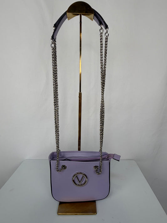 Valentino By Mario Light Purple Leather Top Zip V Logo Silver Chain Strap Bag - Wholesale boutique from Kit’s Boutique, United States