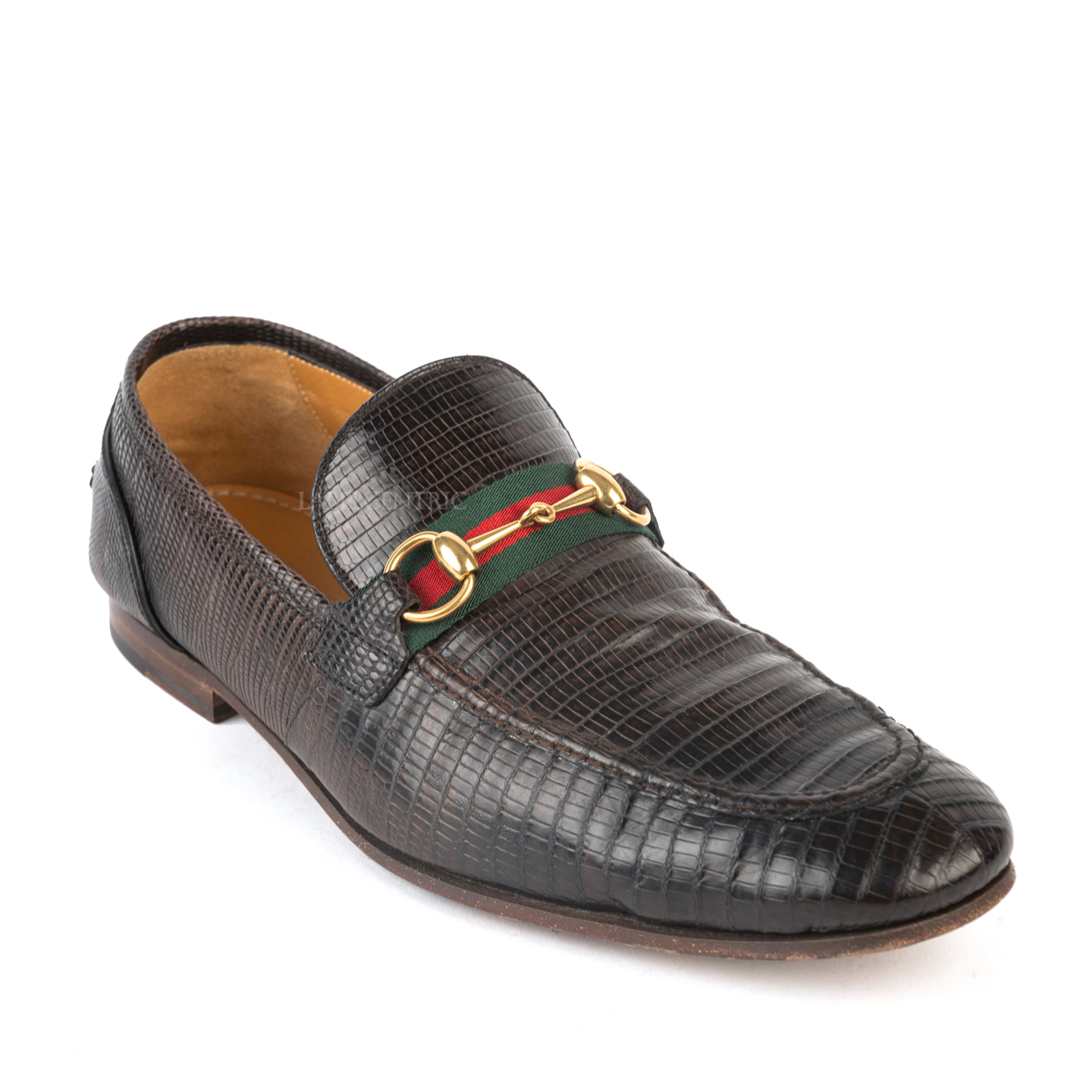 Gucci Dark Brown Elanor Lizard Horsebit Loafers - Wholesale accessories from LabelCentric Luxury Enterprises Pvt. Ltd., India