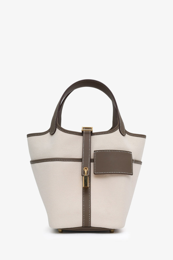Hermès 2023 Ecru/Etoupe Ecru Canvas Swift Picotin 18 Cargo - Wholesale accessories from Lux Second Chance, Canada