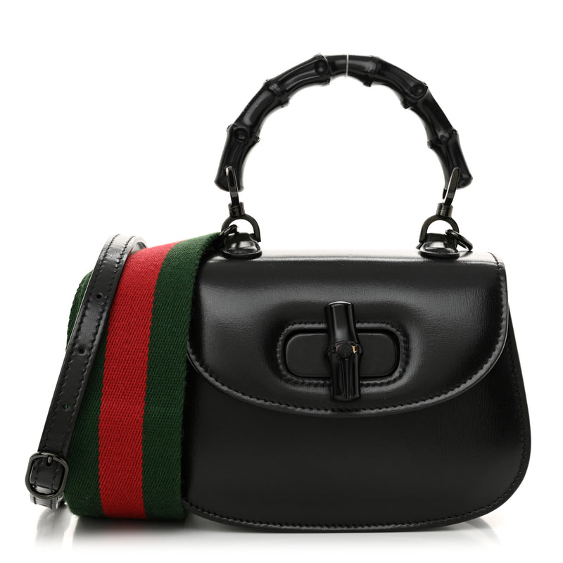 Gucci Boarded Dyana Lux Calfskin Web Monochrome Mini Bamboo 1947 Top Handle Bag Black - Wholesale accessories from Luxe Collective Fashion, United Kingdom