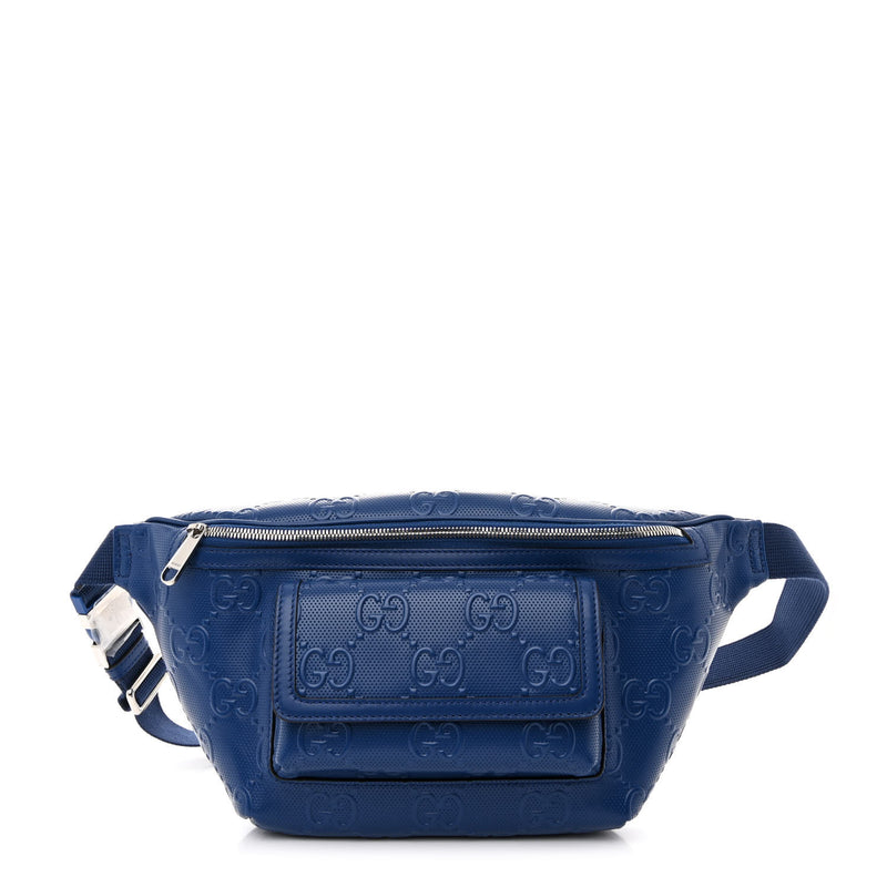 Gucci Calfskin GG Tennis Embossed Pocket Belt Bag Metal Blue - Wholesale accessories from Luxe Collective Fashion, United Kingdom