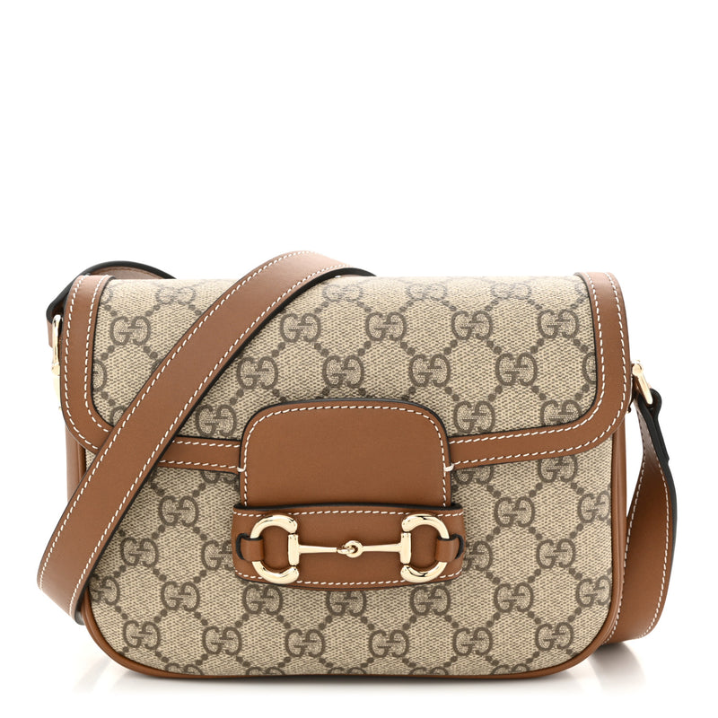 Gucci GG Supreme Monogram Horsebit 1955 Soft Small Shoulder Bag Beige Brown - Wholesale accessories from Luxe Collective Fashion, United Kingdom