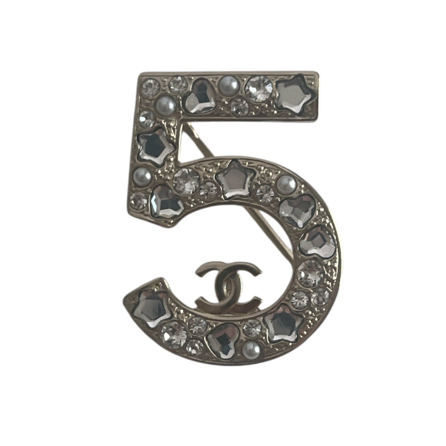 Authentic Chanel Number 5 CC Logo Crystal Brooch 2025 - Wholesale accessories from Luxica, United States