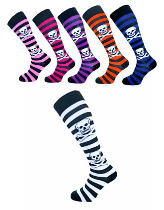 Assorted Big Skull Thick Striped Knee High Socks - Wholesale accessories from Macahel, United Kingdom