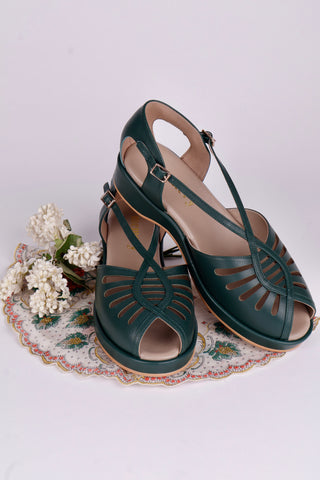 1940s summer sandals - Dark Green - Katharine - Wholesale footwear from Memery, Denmark