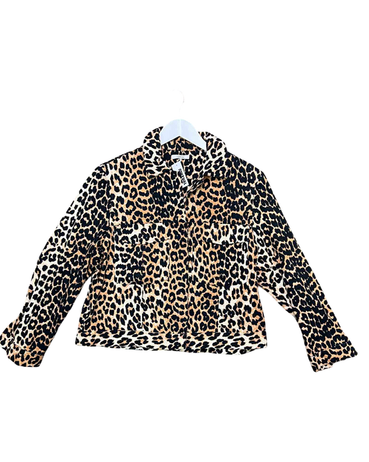 Size S | Ganni Leopard Print Denim Jacket - Wholesale casual from Mutual Muse, Australia