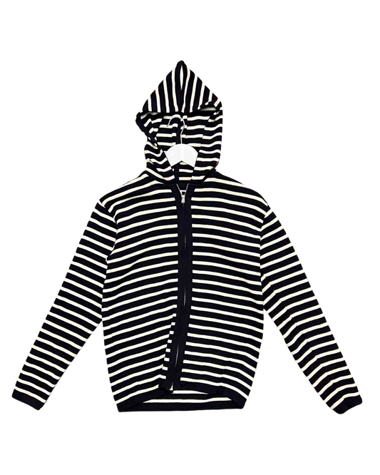 Size S | SNS Herning Black and White Striped Wool Knit Hoodie - Wholesale casual from Mutual Muse, Australia