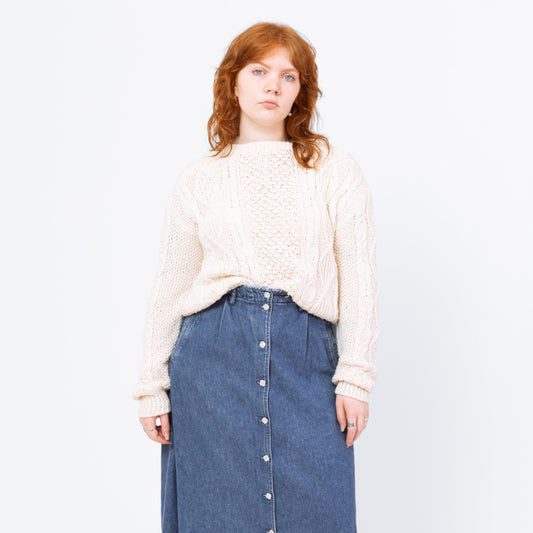 Vintage 80s White Silk Blend Cable Knit Sweater - Large - Wholesale casual from NC Vintage Wholesale, United States