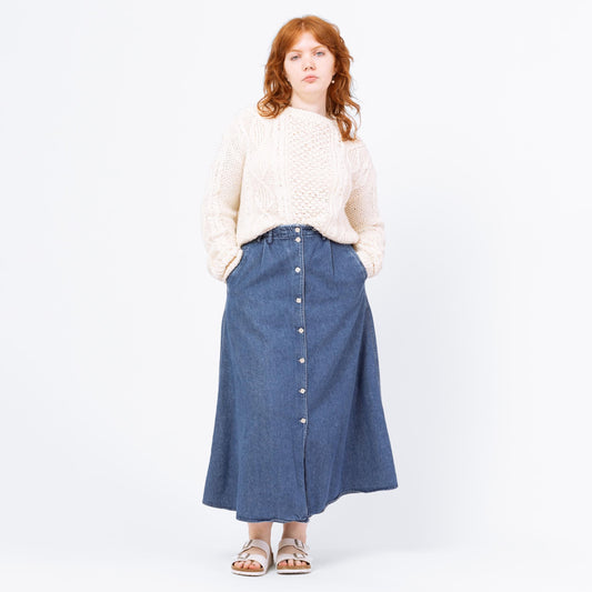 Vintage 90s Denim Flower Button Maxi Skirt - Medium to Large - Wholesale casual from NC Vintage Wholesale, United States