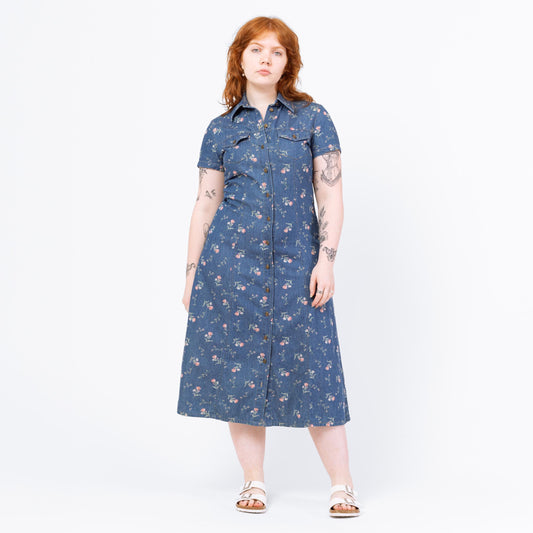 Vintage 90s Floral Chambray Midi Shirtdress - Medium - Wholesale casual from NC Vintage Wholesale, United States