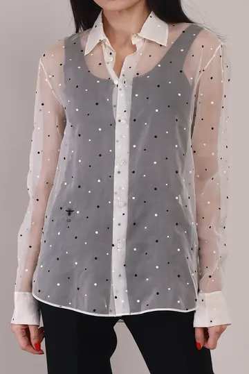 Camisa Christian Dior Organza Poá e Logo Bordado Branca - Wholesale designer from New4another, Brazil