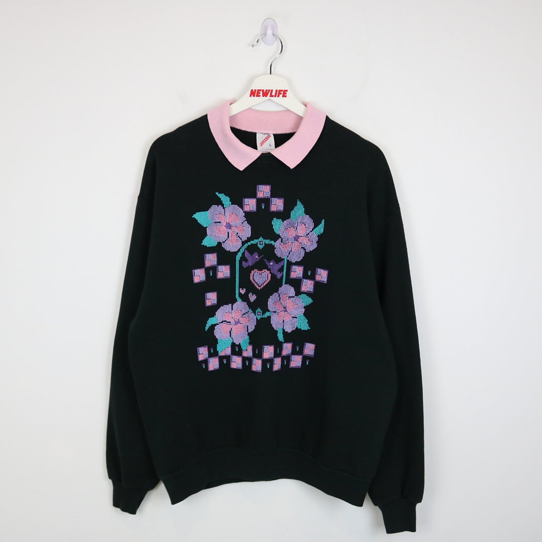 Vintage 80's Flower Nature Collared Sweater - M - Wholesale casual from NEWLIFE Clothing, Canada