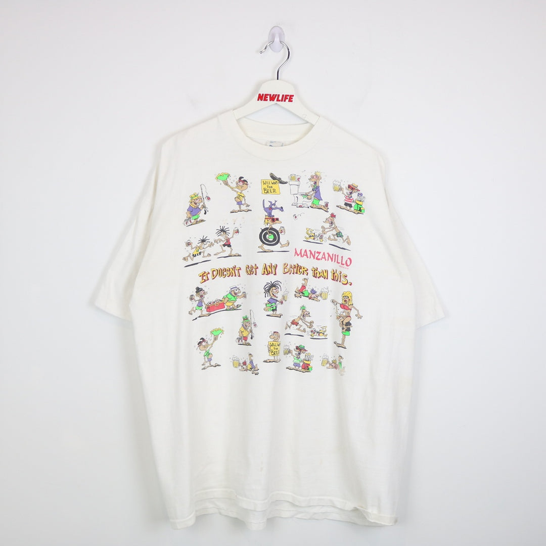 Vintage 90's Manzanillo Mexico Beer Tee - XXL - Wholesale casual from NEWLIFE Clothing, Canada