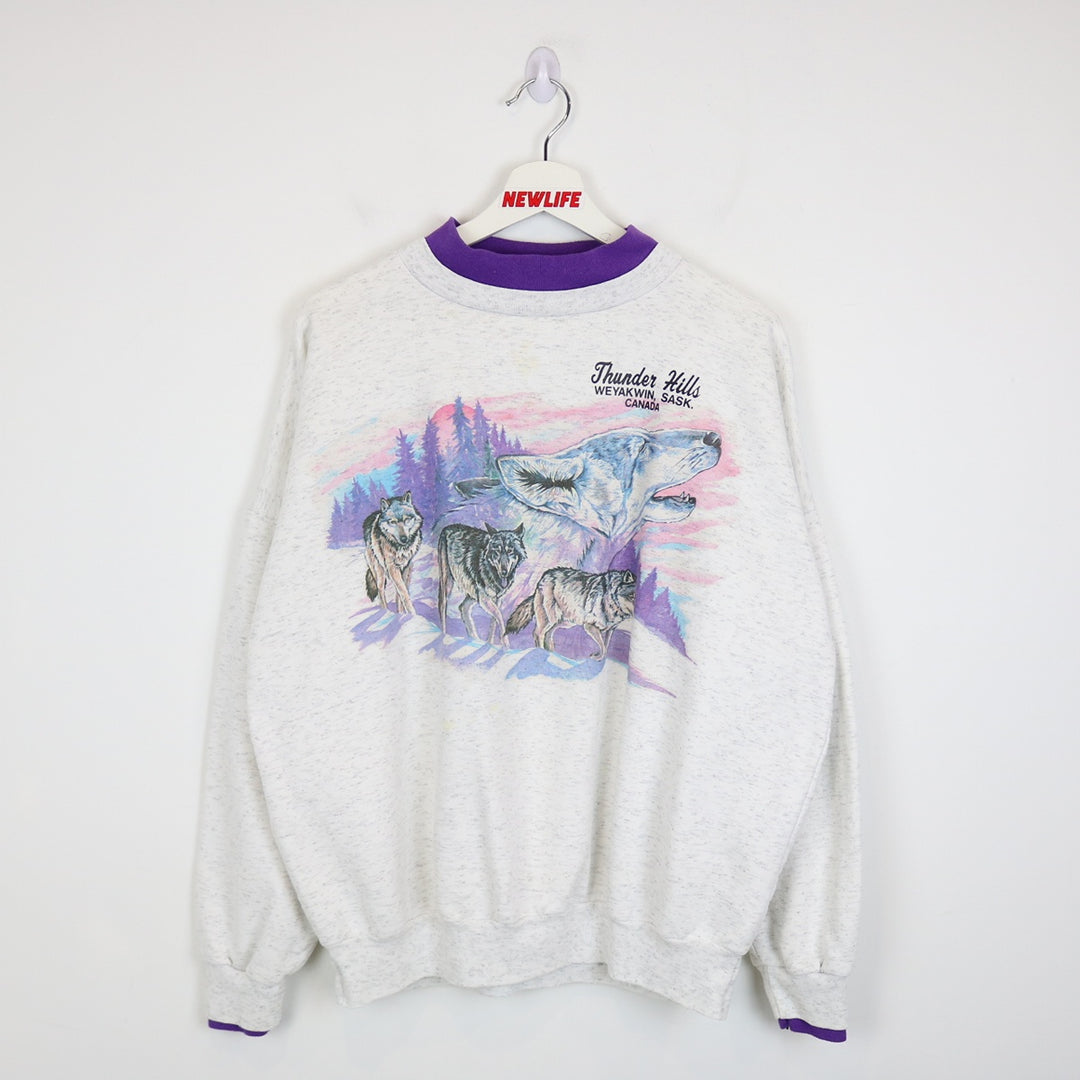 Vintage 90's Thunder Hills Wolf Nature Crewneck - L - Wholesale casual from NEWLIFE Clothing, Canada