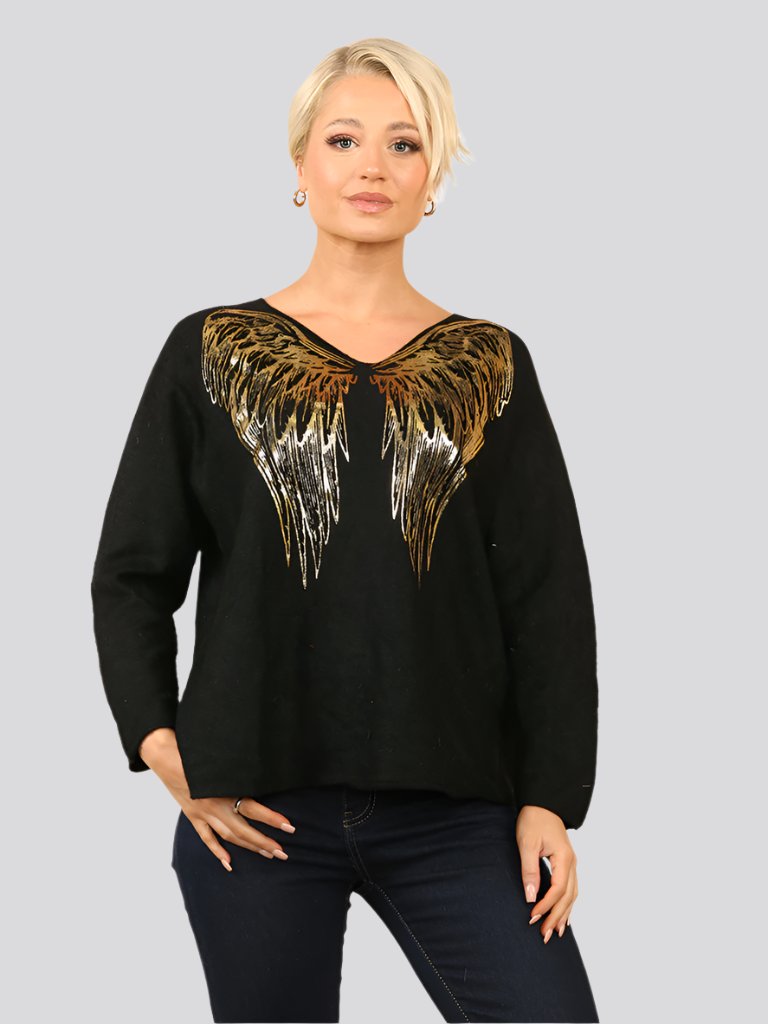 Angel Foil Knit Top - BLACK / One Size (6-14UK) - Wholesale boutique from Nicole Collection, United Kingdom