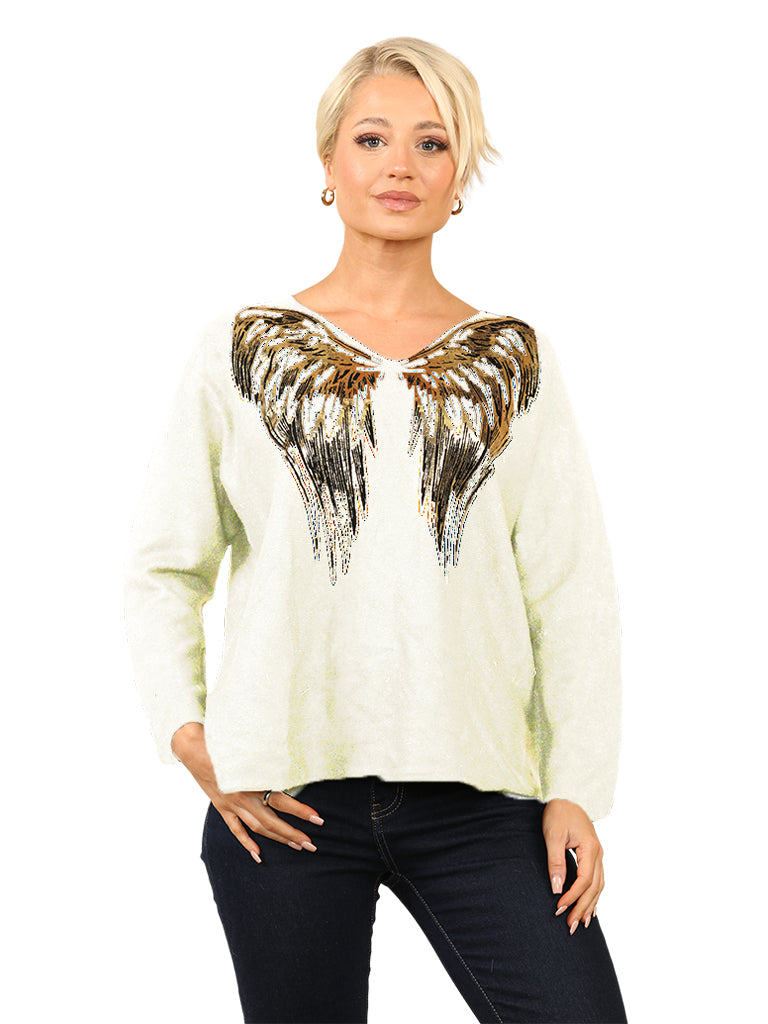 Angel Foil Knit Top - IVORY / One Size (6-14UK) - Wholesale boutique from Nicole Collection, United Kingdom