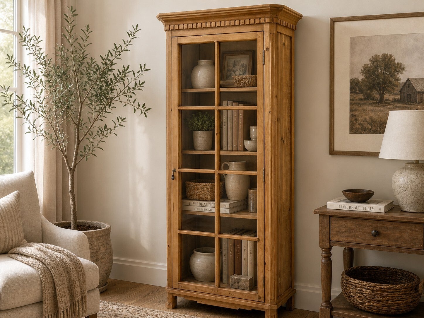 Recycled Pine Glass Cabinet, Natural - Wholesale boho from North American Country Home, Canada