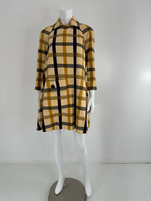 Geoffrey Beene Beene Bazaar Mod Matching Plaid Kangaroo Pocket Swing Coat 1960s - Wholesale designer from Palm Beach Vintage, United States