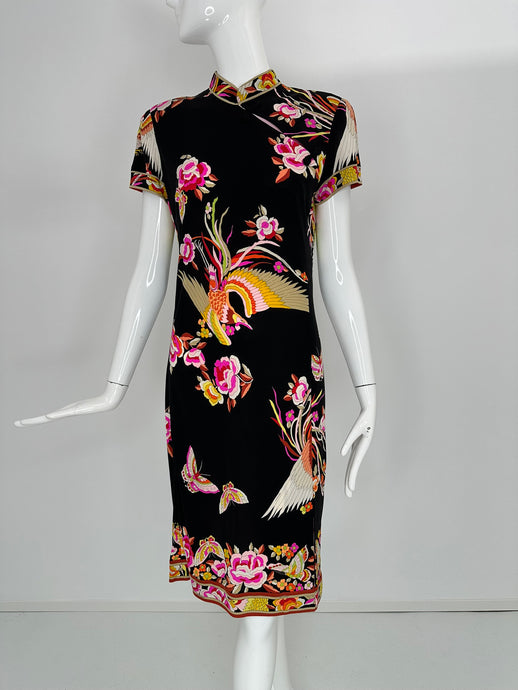 Leonard Paris Rare Cheongsam Style Silk Jersey Butterfly Phoenix Print Dress - Wholesale accessories from Palm Beach Vintage, United States
