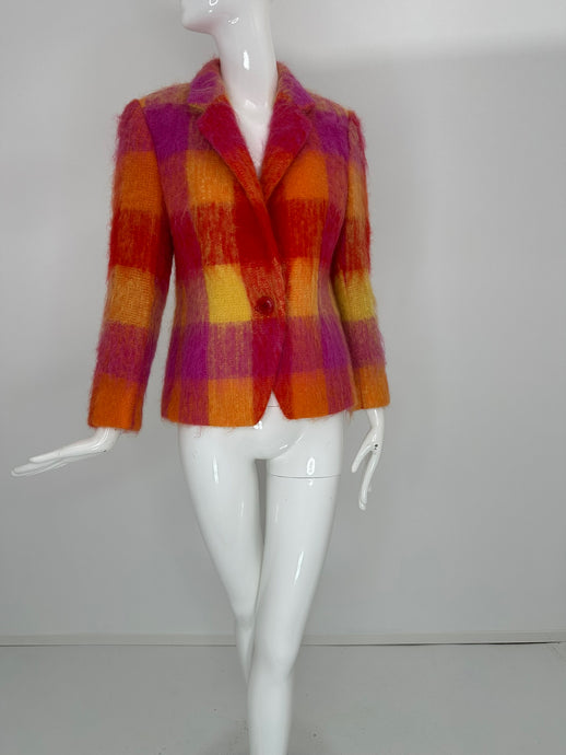 Mondi Orange & Pink Large Plaid Mohair Single Breasted Jacket 34 - Wholesale accessories from Palm Beach Vintage, United States