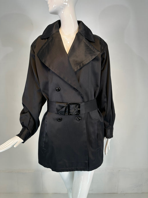 Yves Saint Laurent Rive Gauche Black Satin Wide Lapel Belted Evening Jacket 1990 - Wholesale accessories from Palm Beach Vintage, United States