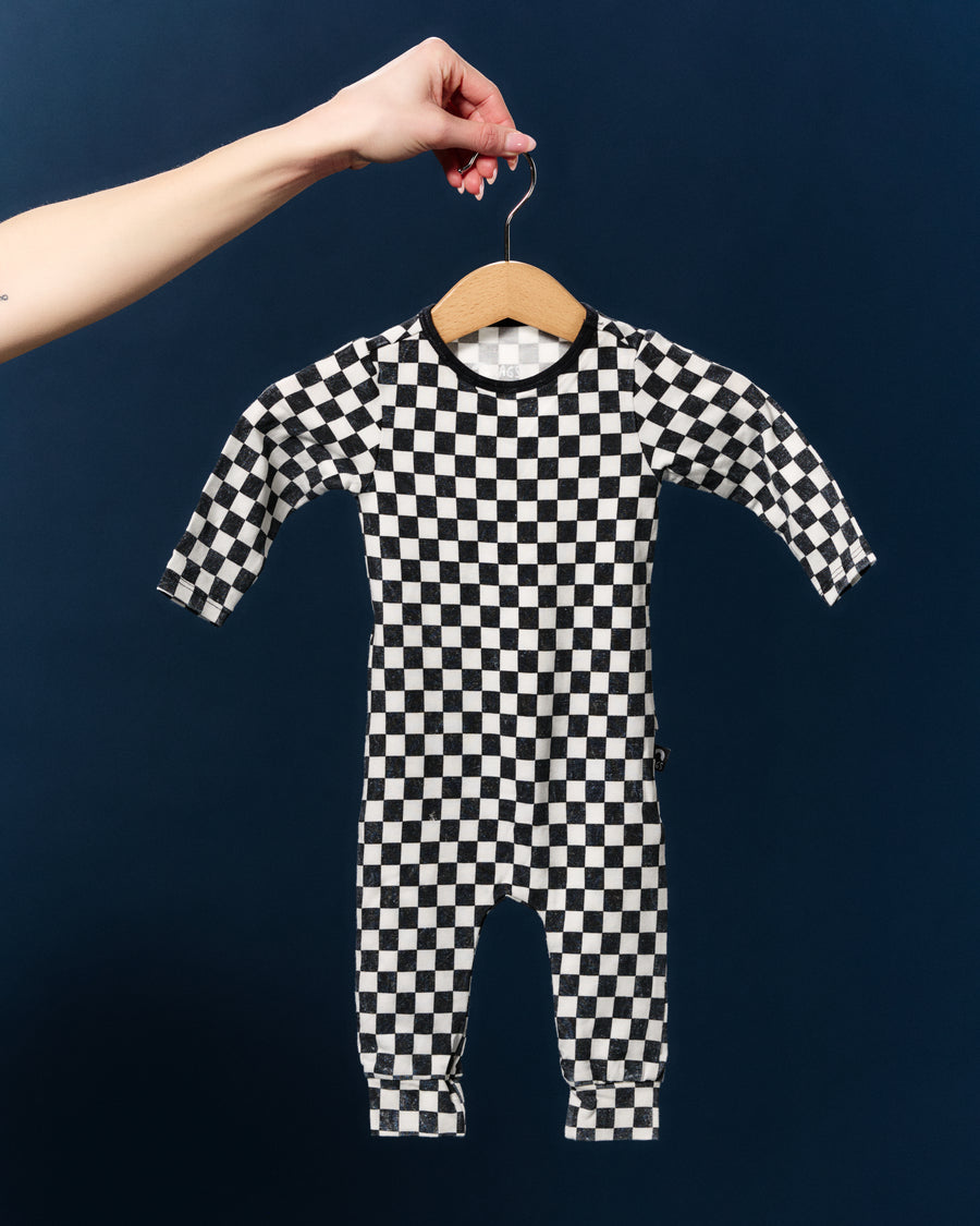 Infant Peekabooty™ Rag Romper - Black & White Check - Wholesale casual from RAGS Apparel, 