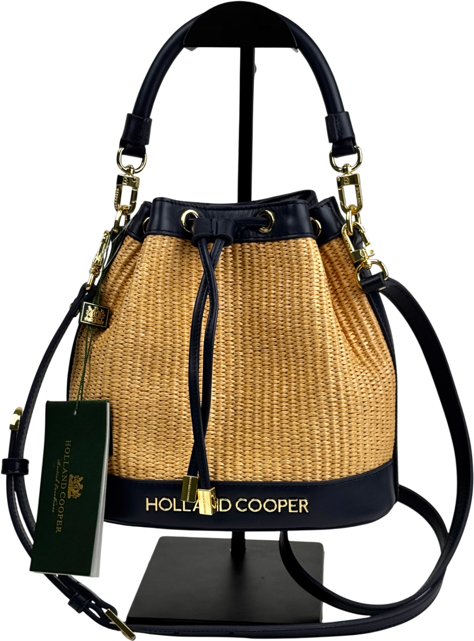 HOLLAND COOPER Abbot Bucket Bag Rattan / Navy Blue - Wholesale budget from Reliked, United Kingdom