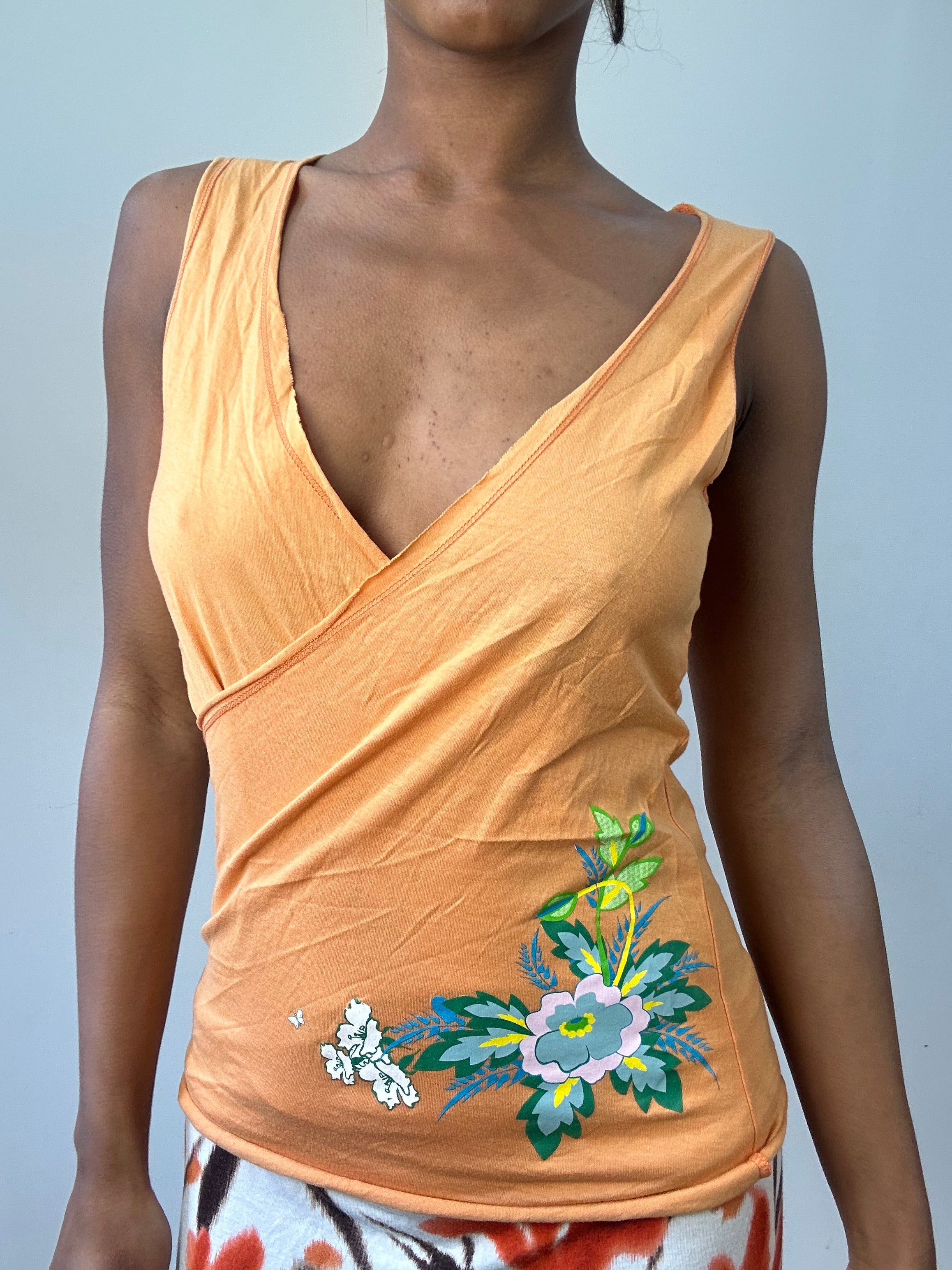 Small Orange Wrap Style Floral Top - Wholesale eclectic from Remass, United Kingdom