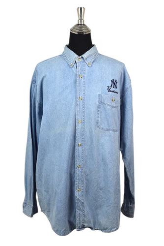 90s New York Yankees MLB Denim Shirt - Wholesale boho from RetroStar Vintage Clothing, Australia