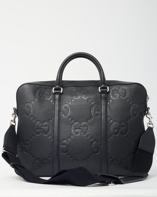 Gucci Black Jumbo GG Monogram Embossed Leather Briefcase with Strap - Wholesale accessories from RETYCHE, Canada