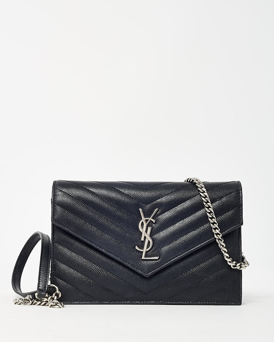 Saint Laurent Black Grain de Poudre Leather Classic YSL Cassandre Chain Wallet Crossbody SHW - Wholesale accessories from RETYCHE, Canada