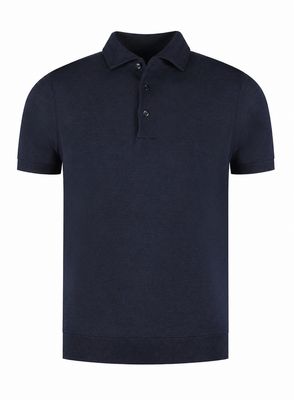 Polo short sleeve one piece collar merino-cashmere navy - Wholesale knitwear from Ridiculous Classic, Netherlands