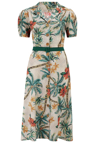 Charlene Shirtwaister Dress in Tiki Palm Print, True 1950s Vintage Hawaiian Style - Wholesale dresses from Rock n Romance, United Kingdom